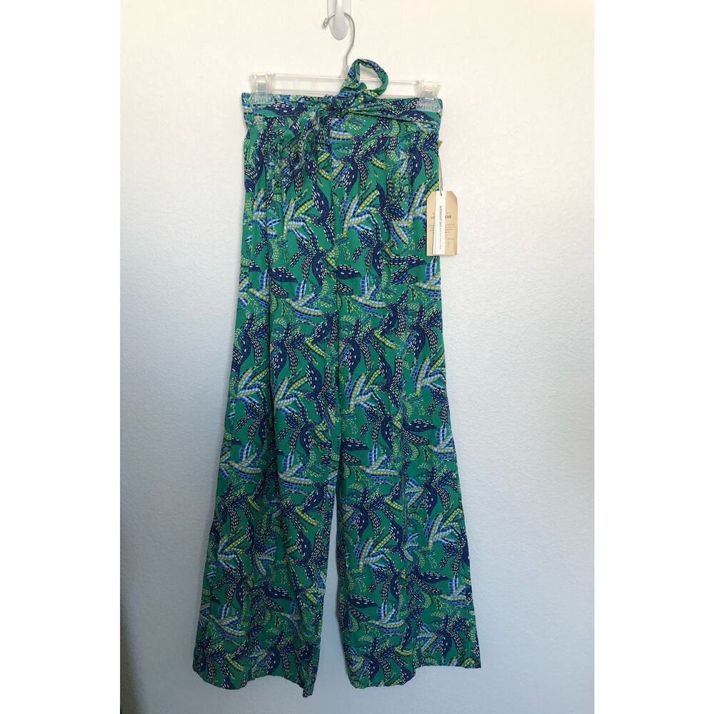Midnight Sky Linen Blend Abstract Pattern Tie Waist Pants - S